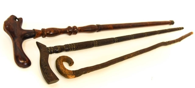 Antique Canes Brass Inlay, Carved Handle, Knotted (1 of 7)