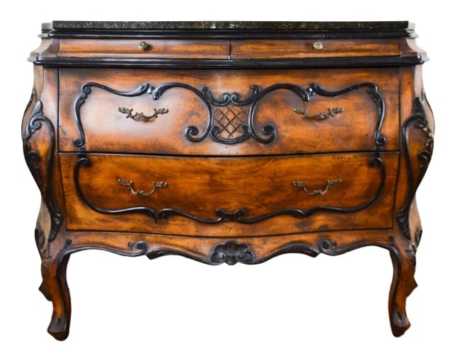 Louis XV Style Carved Bombe Marble Top Commode (1 of 9)