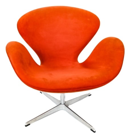 Arne Jacobsen from Fritz Hansen Swan Chair: Arne Jacobsen from Fritz Hansen Swan Chair. Star base made of aluminum mounted on steel base.Measures 30 inches x 29 inches x 21 inches, seat height 15.5 inches