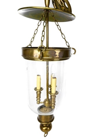 Rubbed Brass Cloche Foyer Pendant Lantern. 33 inc: Rubbed Brass Cloche Foyer Pendant Lantern. 33 inches x 11 inches