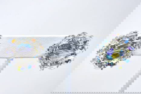 Coro Aurora Borealis Crystal Cluster Earrings: Coro Aurora Borealis Crystal Cluster Earrings. Pair Coro circa 1965 clip earrings with aurora borealis crystal clusters. Signed on clasp. Each measures 3/4 of an inch in diameter.