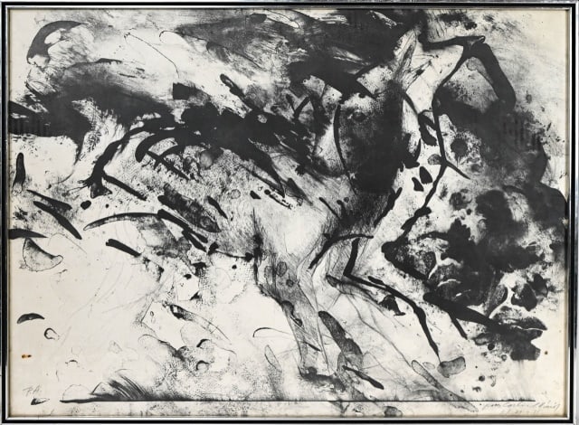 Abstract Signed Graphite Mixed Media 1977 of Dog (1 of 7)