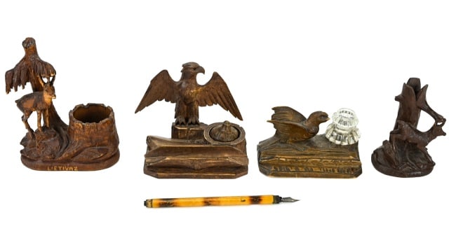 Collection Antique Black Forest Carved Inkwells (1 of 11)