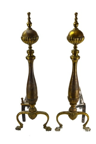 Brass & Iron Williamsburg Style Andirons: Brass & Iron Williamsburg Style Andirons. 27 inches x 9 inches x 21 inches