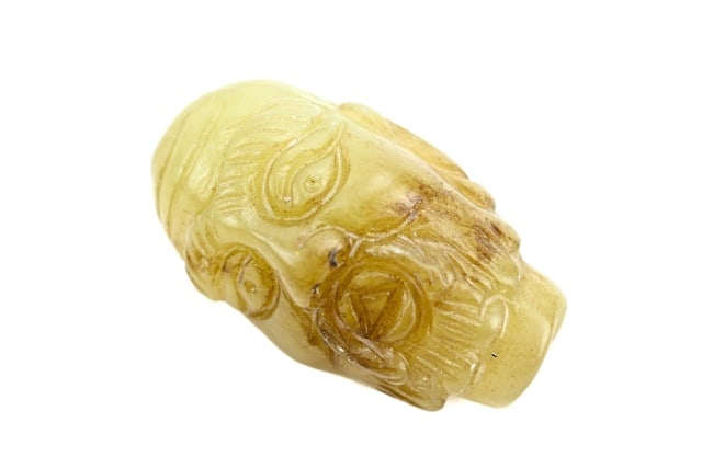 Hand Carved Chinese Green Jade Scholar Face Bead (1 of 5)