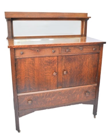 Antique Mission Oak Sideboard w Beveled Mirror (1 of 11)