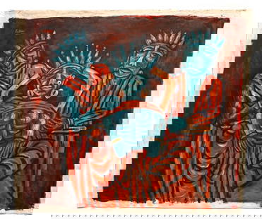 Rabin Mondal Signed Acrylic Queen Mahamaya 2012: Rabin Mondal, India 1929-2019, Signed Acrylic on Canvas Painting of Queen Mahamaya Dated 2012, Unframed. Canvas has been rolled and is currently flat. Measures 43 inches x 37 inches.