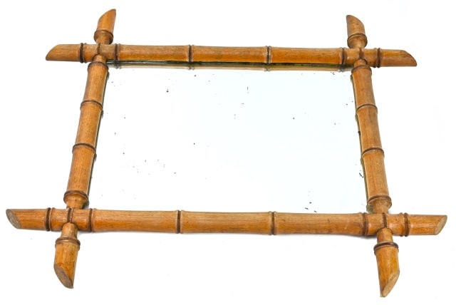 Antique Carved Faux Bamboo 19th C Wall Mirror (1 of 9)