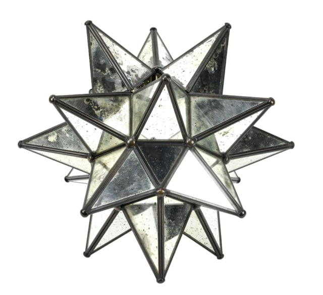 Moravian Starr Leaded Glass Table Votive: Moravian Star Leaded Glass Table Votive with Antiqued Mirrored Glass. 12 inches x 12 inches in diameter.