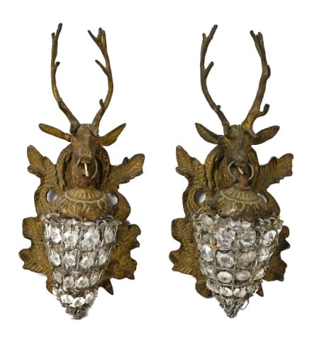 Pair Empire Crystal & Bronze Stag Motif Sconces (1 of 15)