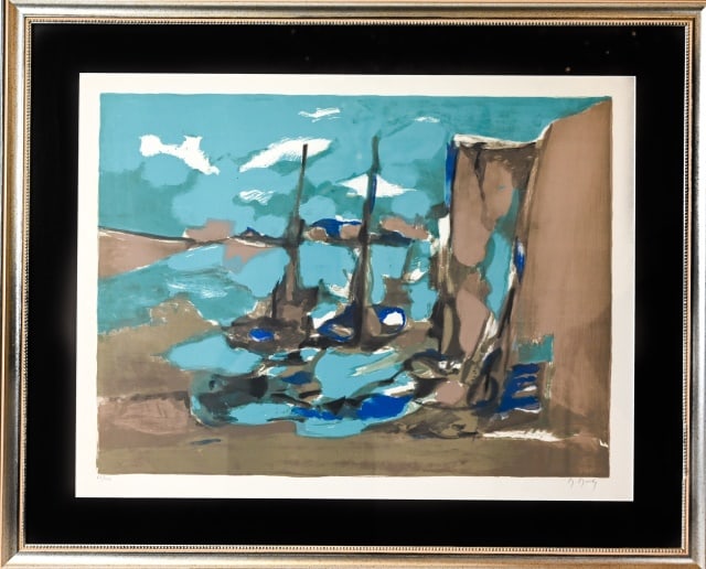 Marcel Mouly Lithograph Entitled Amsterdam w COA: Marcel Mouly Signed and Numbered 63/150 Lithograph Entitled Amsterdam with Certificate of Authenticity. Framed measures 28 inches x 34 inches, art measures 18.5 inches x 25 inches.