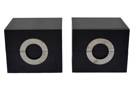 Minotti Archipenko Nightstands by Rodolfo Dordoni: Pair Minotti Archipenko Bedside Table / Nightstands by Rodolfo Dordoni.Measures 17 inches x 20 inches x 18 inches.