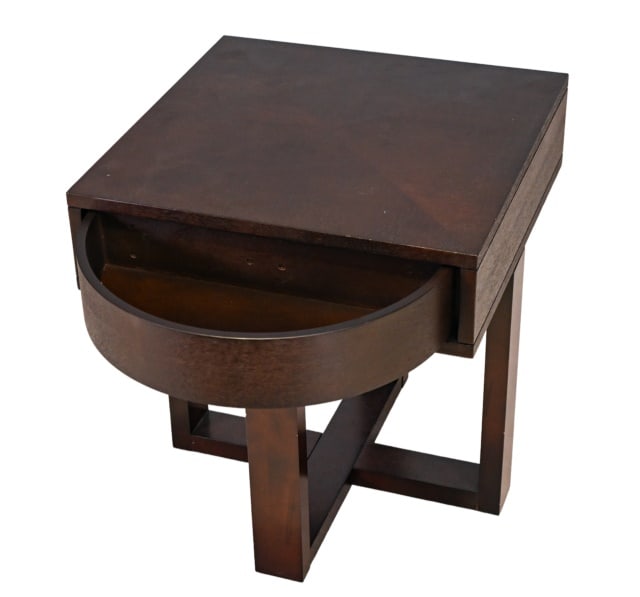 Mid Century Side Table with Rotating Drawer: Mid Century Side Table with Rotating Drawer.Measures 22 inches x 20 inches x 20 inches.