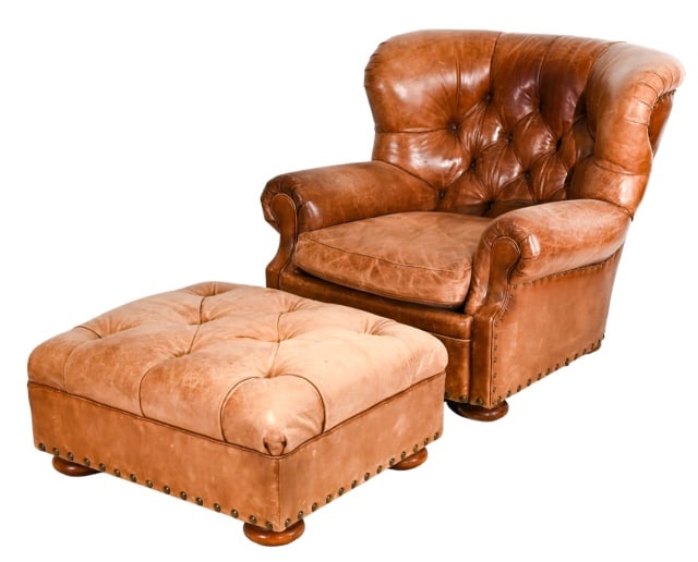 Ralph Lauren Tufted Leather Club Chair And Ottoman (1 of 12)