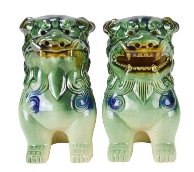 Pair Chinese Porcelain Hand Painted Foo Dogs Auction