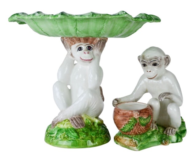 Pair Vintage Vietri Italian Pottery Monkey Statues (1 of 11)
