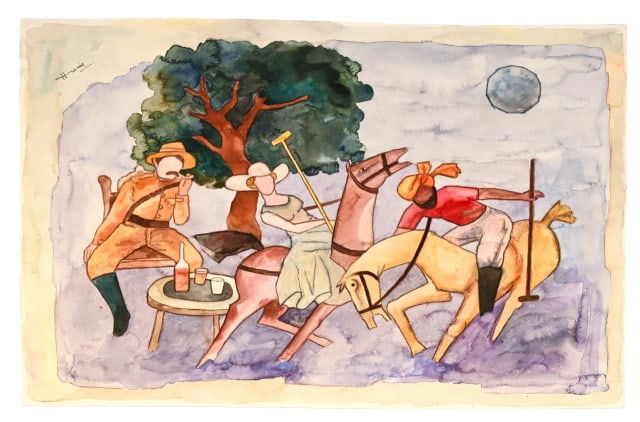 Ram Kumar Signed Oil Painting of Man & Woman 1956: Ram Kumar, Indian 1924 - 2018, Signed Oil Painting on Canvas Man and Woman on City Street, Dated 1956. Framed measures 30 inches x 25 inches, art measures 24 inches x 20 inches.