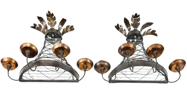 Pair French Provencal Tole Wrought Iron Sconces (1 of 9)
