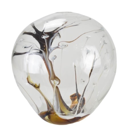 Peter Bramhall Art Glass Globe Woodlands in Snow: Peter Bramhall Art Glass Hand Blown Globe Titled Woodlands in Snow and Dated 1985. Measures 13 inches x 12 inches in diameter.