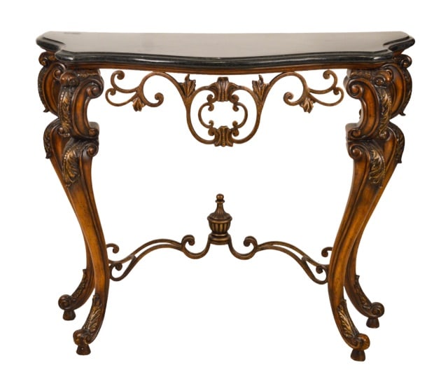 Neoclassical Carved Black Top Console Table (1 of 9)