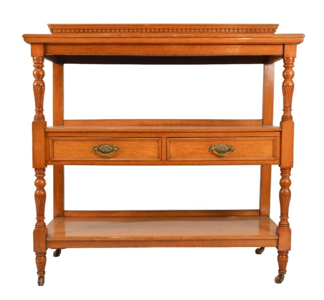 English Carved Tea Trolley on Casters w Drawers (1 of 10)