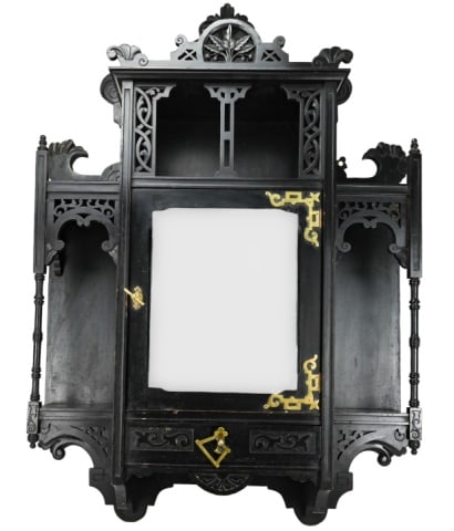 Antique Victorian Ebonized Carved Mirrored Shelf (1 of 12)