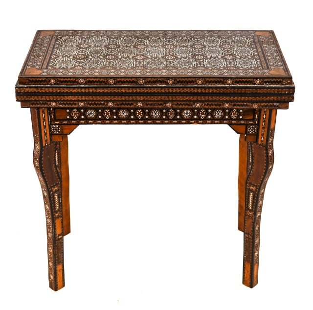 Vintage Syrian Parquetry Game Table w Turn Top (1 of 14)