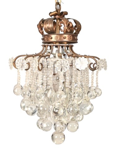 Antique Wrought Iron Tole & Crystal Chandelier (1 of 11)