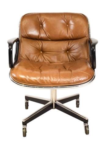 Executive Armchair by Charles Pollock for Knoll: Executive Armchair by Charles Pollock for Knoll Brown Leather with 4 Prong Base.Measures 31 inches x 26 inches x 28 inches.