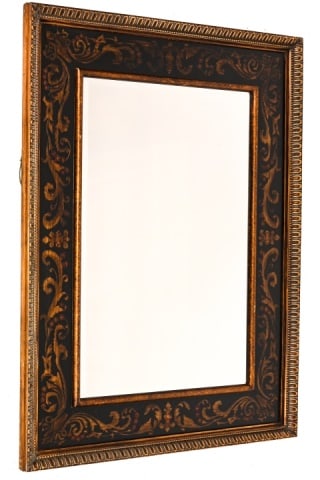 1990s Vintage Hand Carved Wood Inlay Gilt Mirror: 1990s Vintage Hand Carved Wood Inlay and Gilt Mirror.Measures 50 inches x 37 inches.