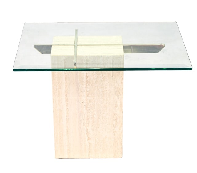Artedi Italian Glass Travertine Marble Side Table (1 of 10)