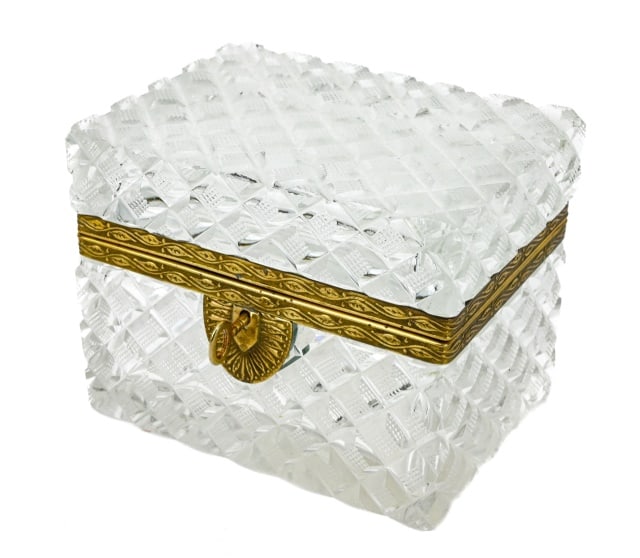 Antique Cut Crystal & Ormolu Table Box w Key (1 of 11)