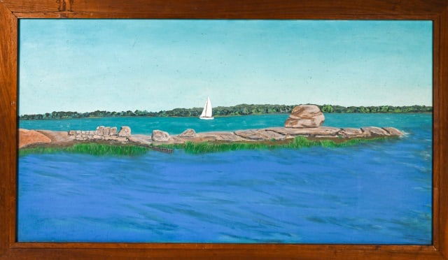 John Schmidt 1977 Oil Painting Shoreline Sailboat (1 of 8)