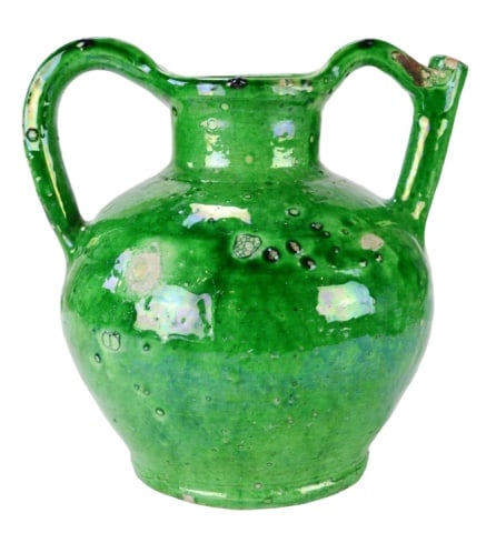 19th Century French Green Glazed Terracotta Jug (1 of 10)