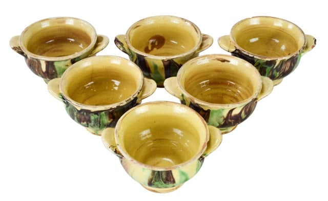 6 Antique French Jaspe Glazed Casserole Pots (1 of 8)