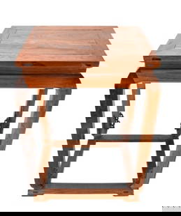 Ming Style Huali Carved Rectangular Top Tea Table: Ming Style Huali Hand Carved Rectangular Top Tea Table with Stretcher Base. Measures 28 x 20 x 16