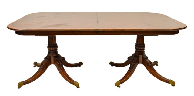 Regency Style Cross Banded Double Pedestal Table (1 of 12)