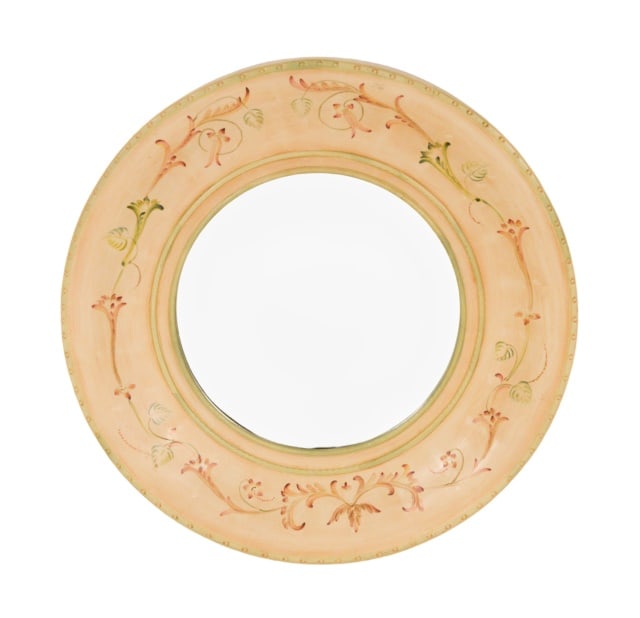 French Country Style Carved Painted Round Mirror (1 of 7)