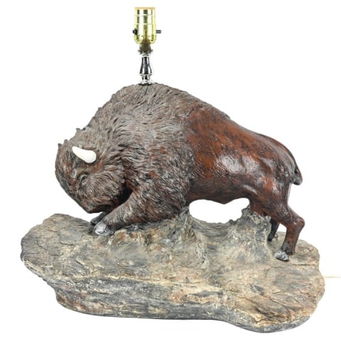 Vintage Stegeman Cast Plaster Hand Painted Buffalo Lamp (1 of 10)