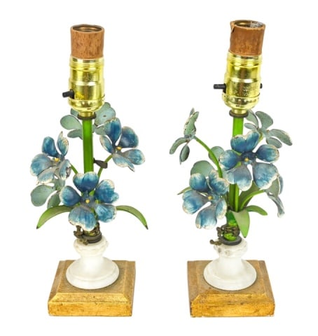 Pair Vintage Tole Hand Painted Table Lamps (1 of 9)