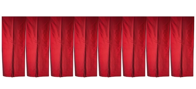8 Custom Silk Drape Panels on Rings in Garnet Red (1 of 9)