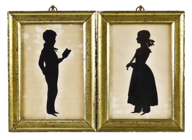 Pair Antique Framed Silhouettes of Girl and Boy (1 of 6)