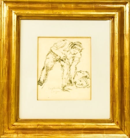 Framed Raphael Soyer Figural Ink Drawing (1 of 9)