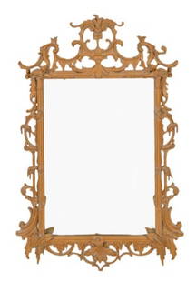 Friedman Brothers French Pickled Pine Mirror: Friedman Brothers French Louis XV Carved Pickled Pine Finish Wall Mirror. Measures 55 inches x 36 inches.