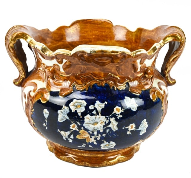 Majolica Etruria Ariel Porcelain Planter: Majolica Etruria Ariel Porcelain Planter Jardinaire. 9inches x 12 inches in diameter.