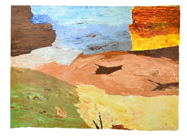 Ram Kumar Untitled Acrylic on Paper 2015: Ram Kumar Untitled Acrylic on Paper 2015.Signature backside of Painting.Measures 30 inches x 22 inches.