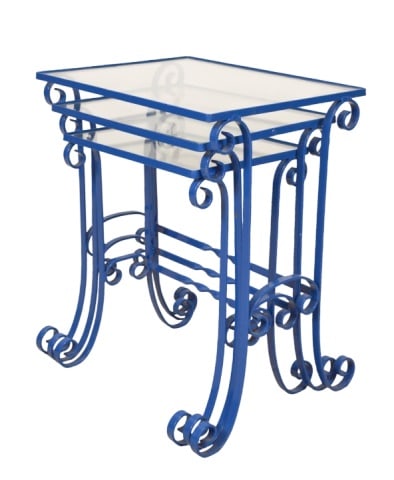 Blue Metal Outdoor Glass Top Nesting Tables (1 of 8)