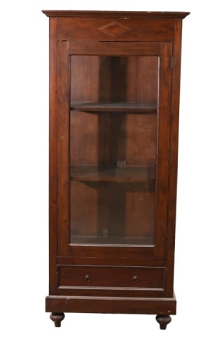 Antique Carved Mahogany Display Glass Cabinet: Antique Hand Carved Mahogany Display Glass Cabinet.Measures73 inches x 29 inches x 17 inches.