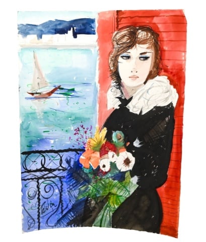 Charles Levier Signed Watercolor Woman at Window (1 of 11)