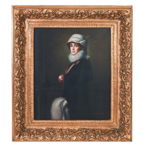 P. Sempeman Signed Art Deco Oil Painting Portrait (1 of 9)